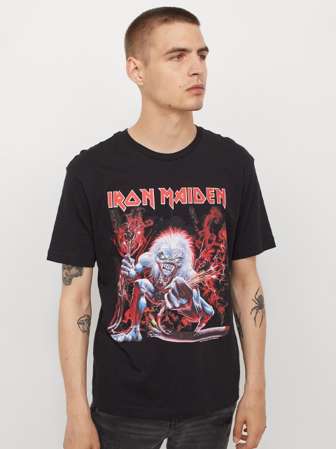 

HM Men Black Iron Maiden Printed Regular Fit Cotton Pure Cotton T-shirt