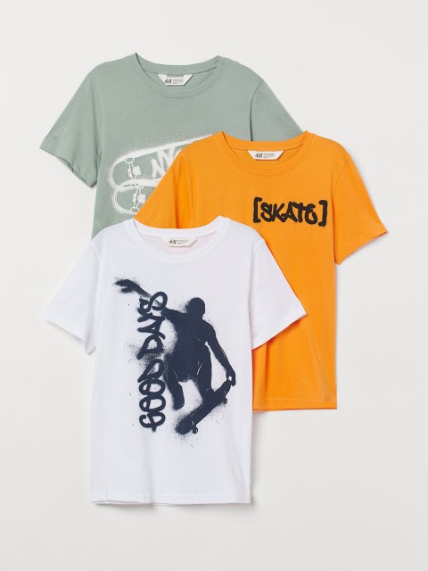 

H&M Pack of 3 Boys Printed Pure Cotton T-shirts, White