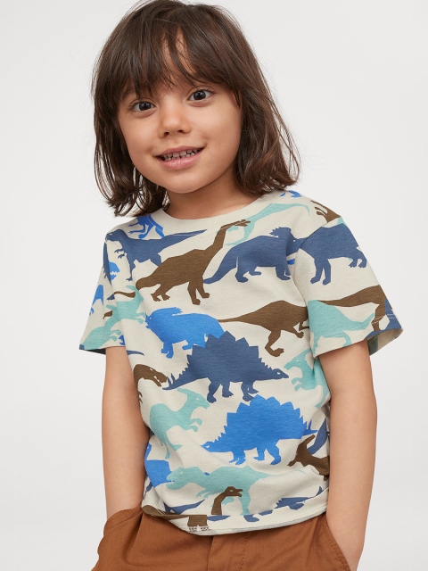 

H&M Boys Beige & Blue Dinosaur Printed T-shirt