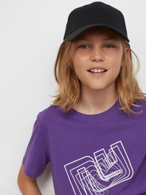 

H&M Boys Purple & White Printed Cotton T-shirt