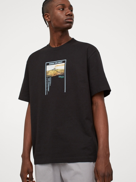 

H&M Men Black & Yellow Relaxed Fit COOLMAX T-shirt