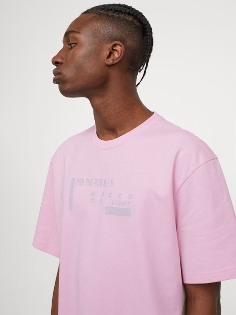 

H&M Men Pink & Grey Printed Relaxed Fit COOLMAX T-shirt