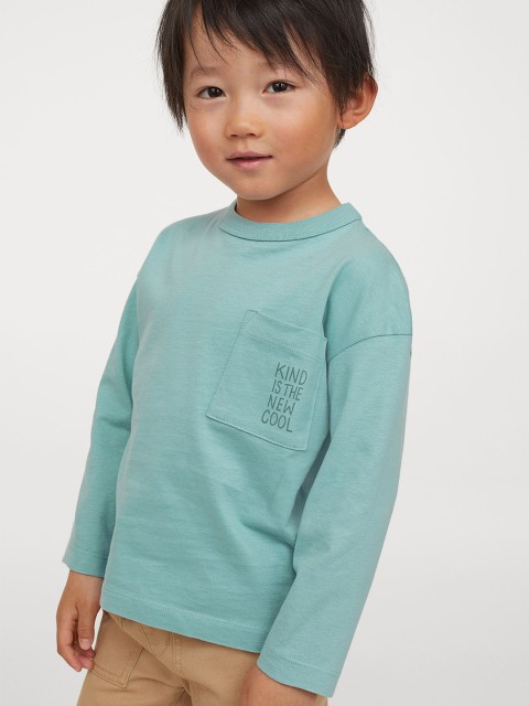 

H&M Boys Turquoise Blue Solid Pocket-Detail Cotton Jersey Top