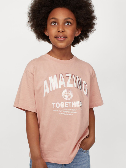 

H&M Girls Pink Printed Oversized Cotton T-shirt