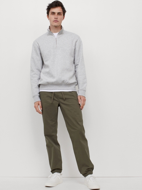 

H&M Men Olive Green Solid Regular Fit Twill Joggers