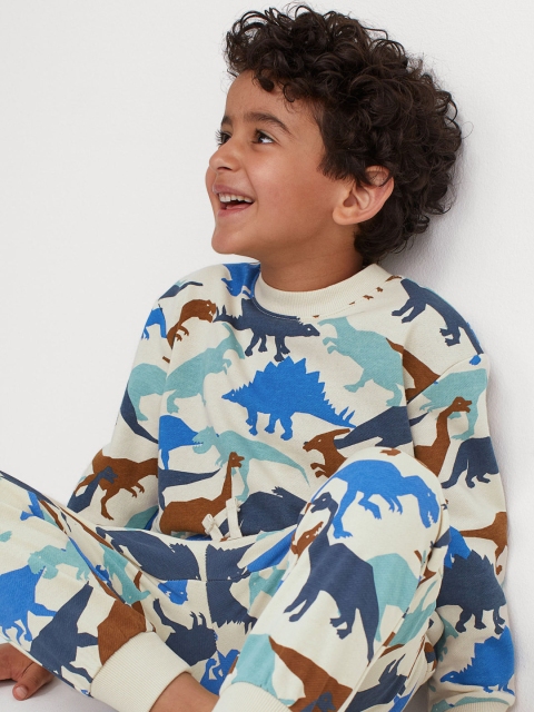 

H&M Boys Beige Dinosaur Printed Joggers