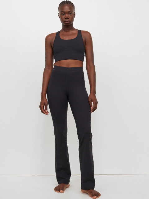 

H&M Women Black Solid Flared Jersey Sports Trousers