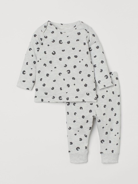 

H&M Girls Grey & Black Printed 2-Piece Cotton Set