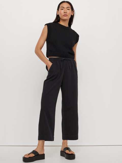 

H&M Women Black Wide High Ankle Jeans