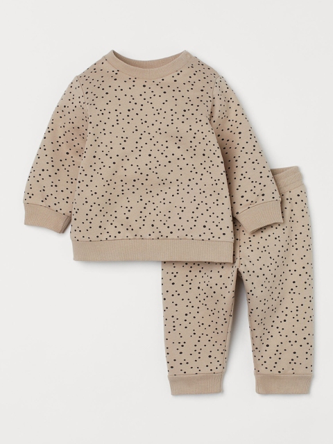 

H&M Girls Beige & Black Printed 2-Piece Sweatshirt Set