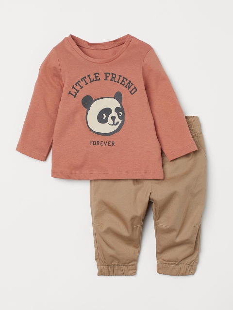 

H&M Boys Pink & Beige Printed 2-Piece Cotton Set