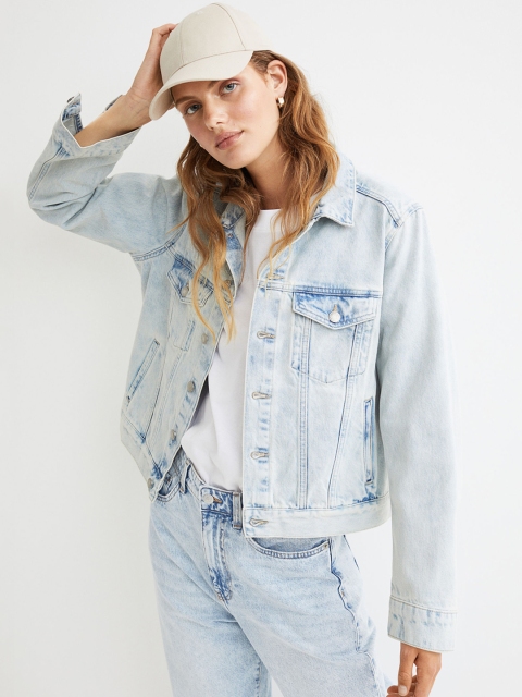 

H&M Women Blue Washed Denim Jacket