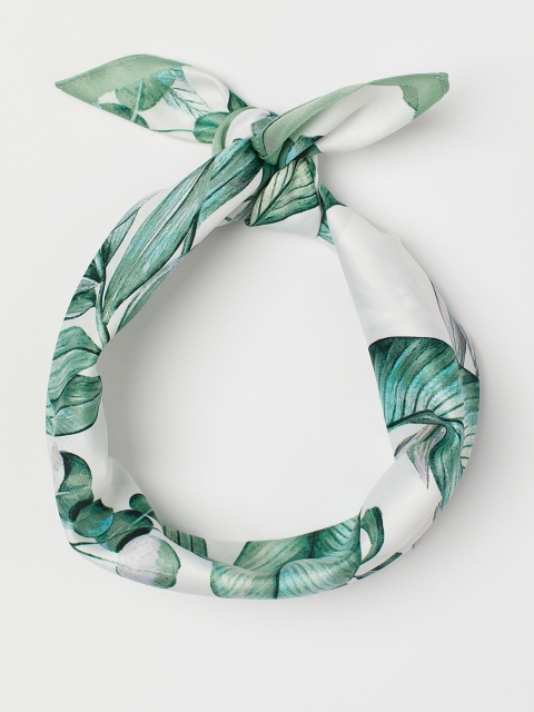 

H&M Women White & Green Tropical Print Scarf Hairband