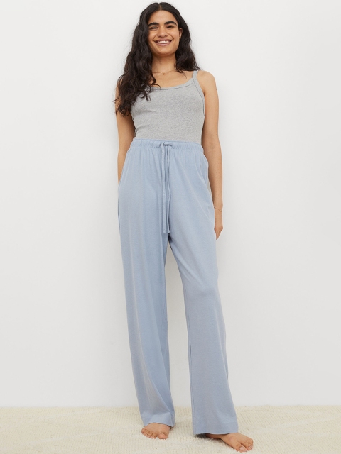

H&M Women Blue Solid Cotton Wide Pyjama Bottoms