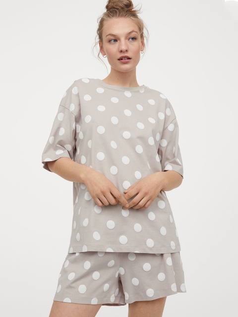 

H&M Women Grey & White Cotton jersey pyjamas