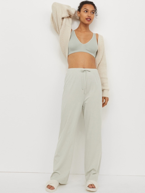 

H&M Women Green Solid Wide Cotton Pyjama Bottoms