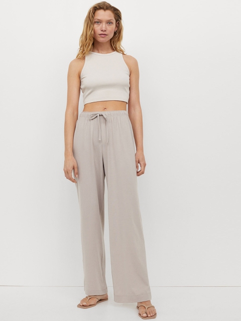 

H&M Women Grey Solid Wide Cotton Pyjama Bottoms
