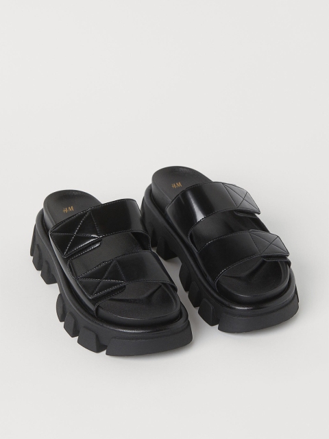 

H&M Women Black Solid Chunky-soled Slides