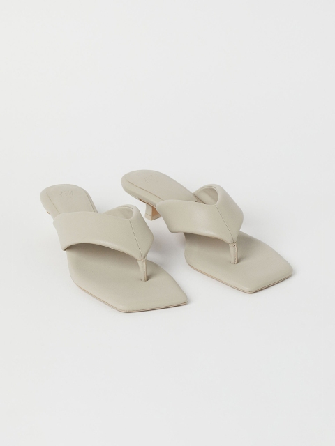 

H&M Women Beige Solid Heeled Mules