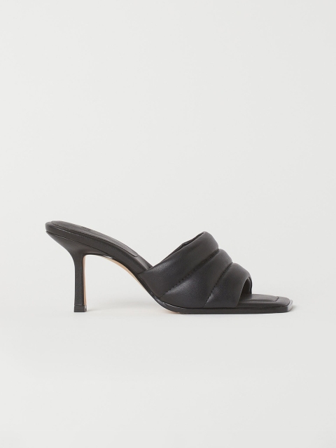 

H&M Women Black Solid Heeled Mules