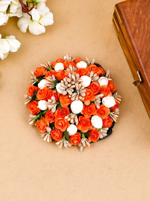 

Silvermerc Designs Women Orange & White Embellished Floral Juda Hair Bun Cover