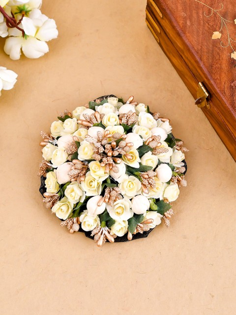 

Silvermerc Designs Women White & Gold-Toned Embellished Hair Bun Cover