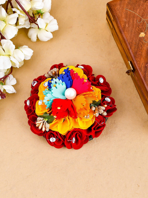 

Silvermerc Designs Women Red & Yellow Embellished Hair Bun Cover