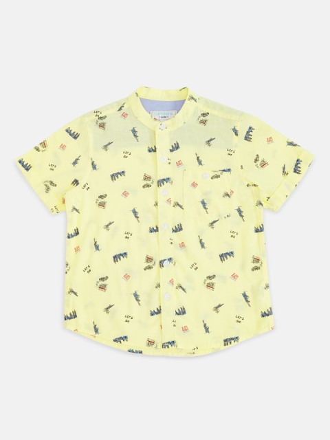 

Pantaloons Junior Boys Yellow and Blue Conversational Printed Casual Shirt
