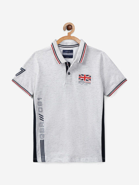 

Octave Boys White Typography Polo Collar T-shirt, Grey