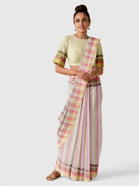 

Taneira Pink & White Striped Pure Cotton Saree
