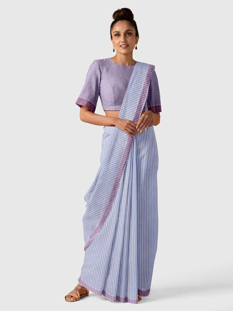 

Taneira Grey & White Striped Pure Cotton Saree