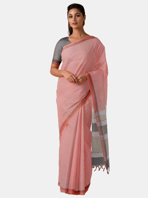 

Taneira Red & Grey Striped Pure South Cotton Saree