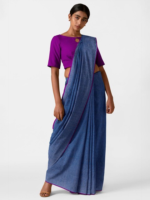 

Taneira Blue & Purple Striped Linen Blend Saree