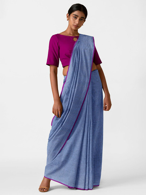 

Taneira Blue & Purple Striped Linen Blend Saree