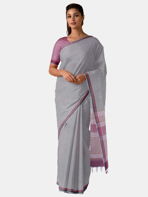 

Taneira Grey & Violet Striped Pure South Cotton Saree