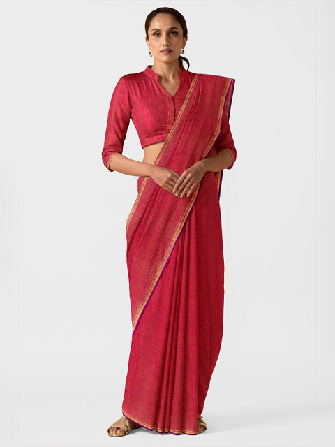 

Taneira Red & Purple Striped Pure Cotton Mangalagiri Saree