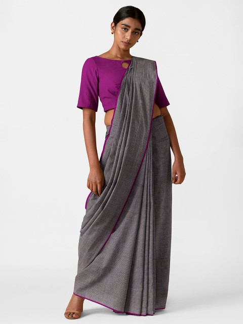 

Taneira Grey & Purple Striped Linen Blend Saree