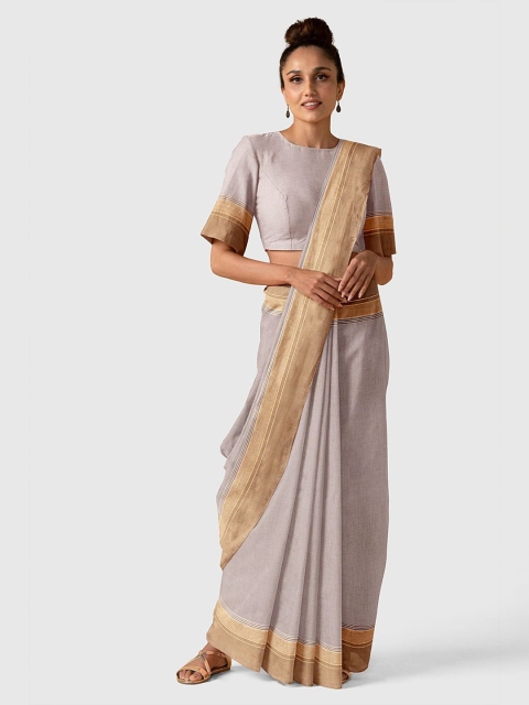 

Taneira Cream-Coloured & Brown Pure Cotton Saree