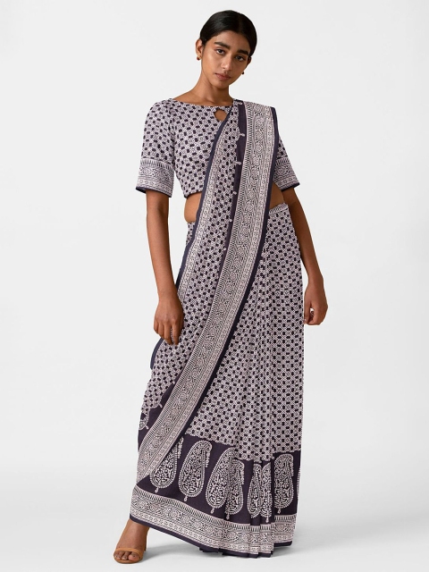 

Taneira White & Black Paisley Pure Cotton Bagh Saree