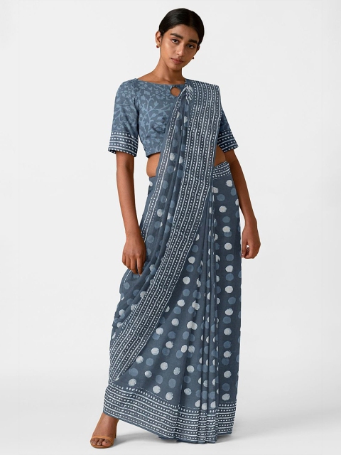 

Taneira Grey & Off White Pure Cotton Block Print Saree
