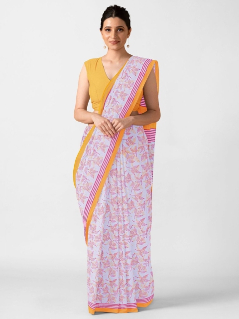 

Taneira White & Red Floral Pure Cotton Printed Saree