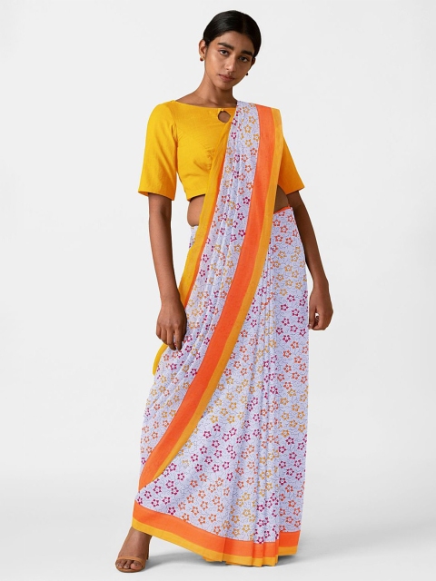 

Taneira White & Red Floral Printed Pure Cotton Block Print Saree