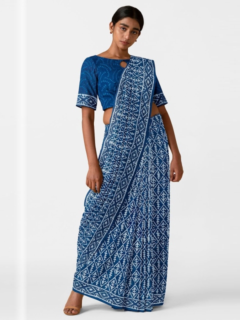 

Taneira Blue & White Batik Pure Rajasthan Cotton Block Print Saree