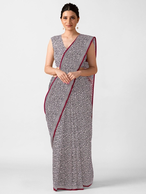 

Taneira White & Black Floral Pure Cotton Bagh Saree