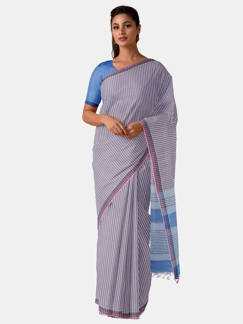 

Taneira Blue & Pink Striped Pure Cotton Saree