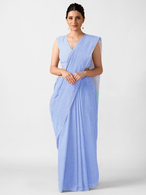 

Taneira Blue Solid Linen Blend Saree