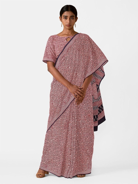 

Taneira Maroon & White Floral Pure Cotton Bagh Saree