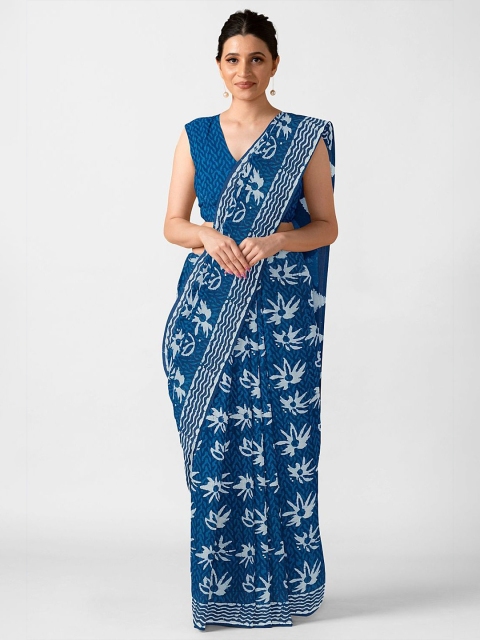 

Taneira Blue & White Batik Pure Cotton Block Print Saree