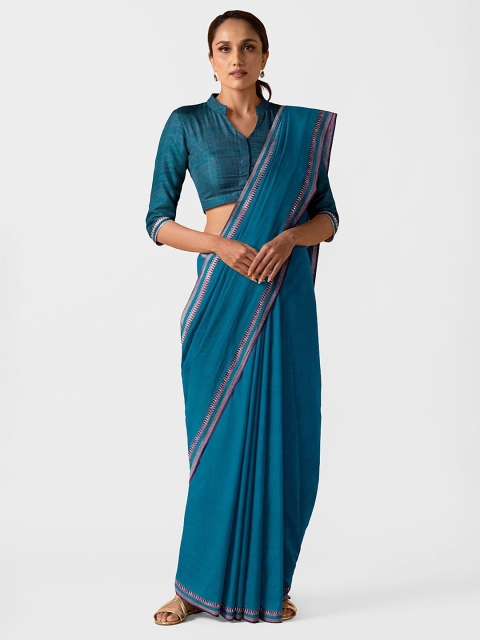 

Taneira Teal Blue Pure Cotton Mangalagiri Saree