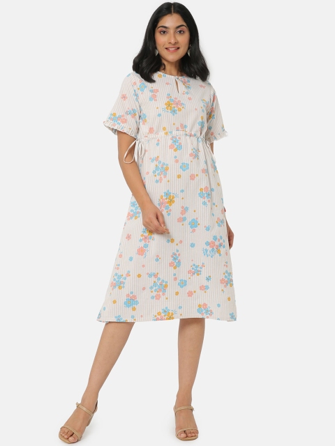 

Saaki Off White Floral A-Line Dress